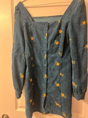 Cider Teal Dress with Orange Floral Embroidery